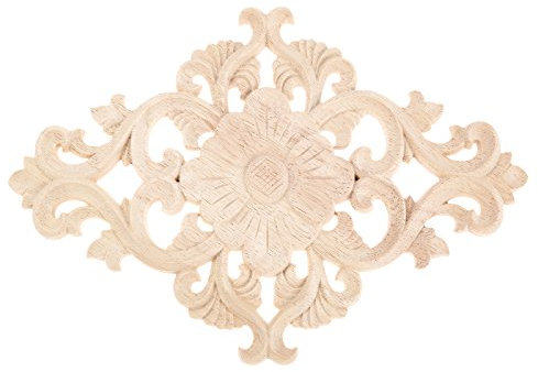 MUXSAM Holz Möbel Wanddeko Holz,unlackiert Holz Geschnitzt Holzornamente,Möbel Dekor für Möbel Holzschnitzerei Applique Ornament Holz 27 * 14cm