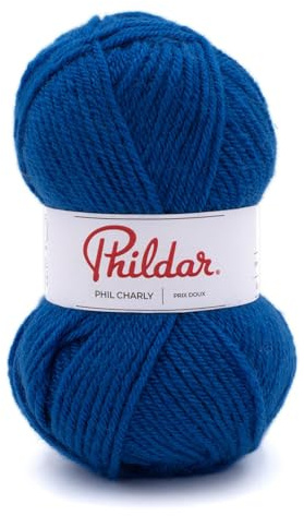 Phildar - Pelote de Laine Phil Charly - Laine à Crocheter et à Tricoter - 100% ACRYLIQUE - Aiguille n°4 - Couleur BLEU