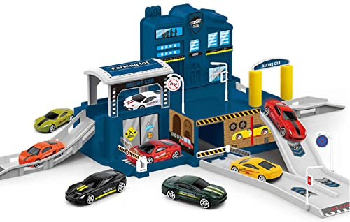 Diakakis Luna Parkgarage Rennwagen 33-tlg. Autospiel-Set mit 2 Ebenen Rennautos Sportwagen