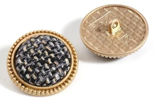 LEEYOX 5 uds. Rejilla a Cuadros Cubierta de Tela Botones de vástago Redondo Color Dorado Mate Rejilla a Cuadros Tela Tallada botón de Metal Accesorios de Ropa