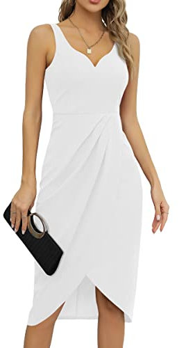 Missufe Robe de cocktail élégante pour femme, robe de soirée rockabilly moulante vintage, Blanc., S