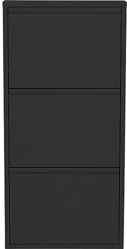 Kare Design Schuhschrank Caruso Schwarz, Metall, mit 3 Klappen, Schuhablage für 6 Paar Schuhe, schmal, platzsparend, hoch, Schuhregal, Eingangsbereich, 104x50x15 cm (H/B/T)