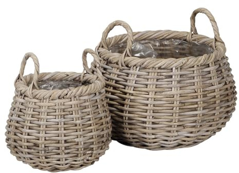 Posiwio 2tlg. Pflanzkorb Boho grau braun Rattankorb Kooboo Farmhouse Deko (2 Größen)