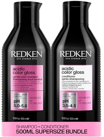 Redken Pflegeset für Reinigung und Farbschutz bei gefärbtem Haar, Langanhaltende Farbbrillianz, Mit Glanzkomplex & pH-ausgleichende Formel, Acidic Color Gloss Shampoo & Conditioner (je 500 ml)
