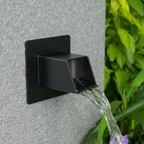 Aquadock Quadratischer Wasserbrunnenauslauf aus 316er Edelstahl mit integriertem Sprühblech, Wasserfall-Spillway Scupper für Außendekorationen, Pools, Teiche, Wasserwände (schwarz), 5,1 cm