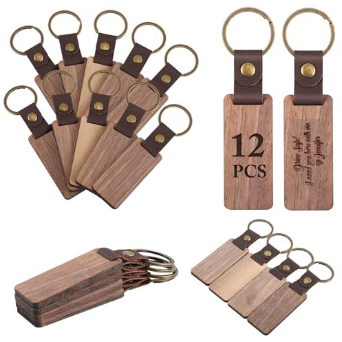 12 Stück Holz Schlüsselanhänger,Rohlinge Personalisierter Schlüsselanhänger,Schlüsselanhänger Holz,Anhänger mit Schlüsselring für Lasergravur,DIYverschiedene Schlüsselanhänger,Rohlinge Holz FürMalerei
