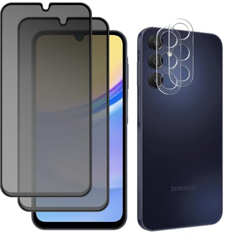 MokaZii Privacy Schutzfolie für Samsung Galaxy A15 4G, [2+2 Stück] Kamera-Schutzfolie + Sichtschutzfolie Displayschutzfolie, 9H Anti-Kratzer Anti-Spy Panzerfolie für Samsung Galaxy A15