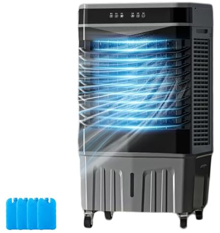 LYUCAYHQ Refroidisseur d'air de Industrielle pour Commercial avec 4 Roues Universelles, Oscillation de 120 °, 3 Vitesses, 4 Packs de Glace pour Une Utilisation Intérieure et Extérieure