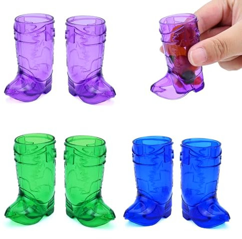 Bekecidi 6 Pcs Cowboy Boot Shot Glasses, Western Cowboy Plastic Cups Reusable Cute Mini Cups for Wedding Decorations Theme Party Supplies (Purple+Blue+Green)