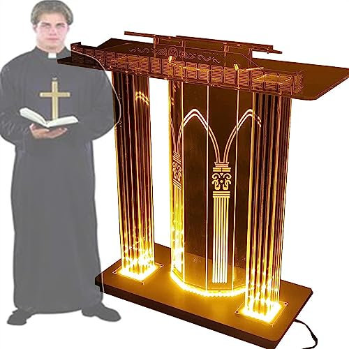 DGLEYUIK Rednerpult-Podiumständer, Klares Acryl-Podium Acryl-Podium Vortragstisch Acryl-Gold-Podium Mit Rollen Mit Led-Leuchten Leseplattformen Botschaften Hochschulen Und Pressekonferenzen