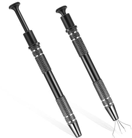 ZEYIYER 2PCS Jeweler Pick up Tool, 4-Clawpiercing Ball Grabber, Piercing Ball Screw Tool, Diamond Claw Tweezers Pearl Grabber Pick up Tool for IC Chip Pearl Bead Small Parts
