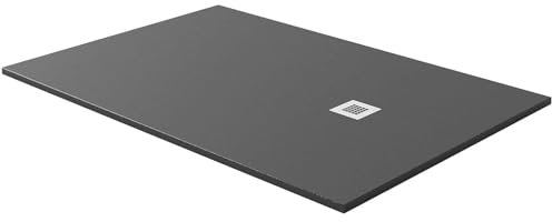 Slate Effect Shower Tray Black Square Rectangle Wet Room 30mm Low Profile (1100 L x 900 W mm)