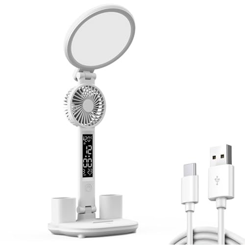 LED Desk Lamp Fan Clock 3200mah Rechargeable/USB LED Display Time Temperature Reading Lamp with Fan