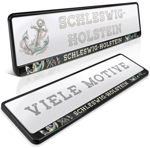 schildEVO 2 Kennzeichenhalter | Schleswig-Holstein 07 | Anker | Kiel | Lübeck | Flensburg | Nordsee Ostsee | SH | Nummernschildhalter | Kennzeichenrahmen | Auto PKW Kfz | DHL-Versand