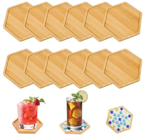 12 Stück 10cm Untersetzer Holz Holzuntersetzer Bambus Untersetzers Mosaik Untersetzer Bastelset Klein Holztablett für DIY Basteln Mosaikzubehör Getränke Kaffee Trinkbecher
