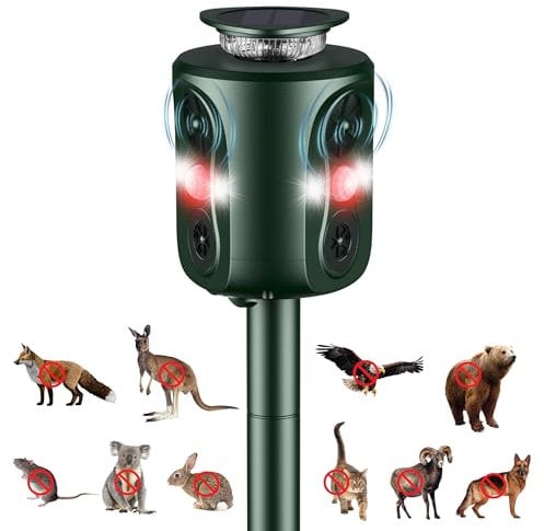 Katzenschreck Ultraschall Solar Tiervertreiber, 360° Marderschreck mit LED-Licht Katzenabwehr Marderabwehr Garten IP66 Wasserdicht 5 Modus Waschbär Abwehr für Katzen Hunde Marder Mäuse Vögel