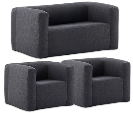 WAVE Inflatable Lounge Chair & Double Sofa Set | Stylish 3 Piece Blow-Up Furniture for Garden, Patio, Camping & Indoors | Easy Setup, Comfy Seating, Pump Included (Dark Grey)