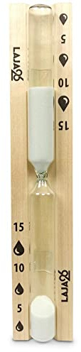LaJa26 Sauna Sanduhr Small weißer Sand - FSC Espenholz - Drehgestell aus Holz zur Montage an der Wand - Beständig gegen Wärme und Luftfeuchtigkeit - Fertig montiert - Handarbeit Made in Europe