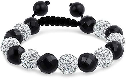 Bling Jewelry Schwarzes Weißes Pave Kristall Shamballa Inspiriertes Armband Für Frauen Und Männer Schwarze Kugel Schwarzes Schnurband Verstellbar
