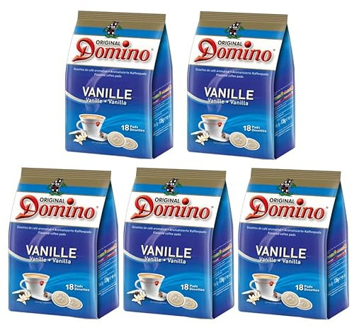 DOMINO Vanille | Lot de 5x18 dosettes de café aromatisées à la Vanille | COMPATIBLES SENSEO®