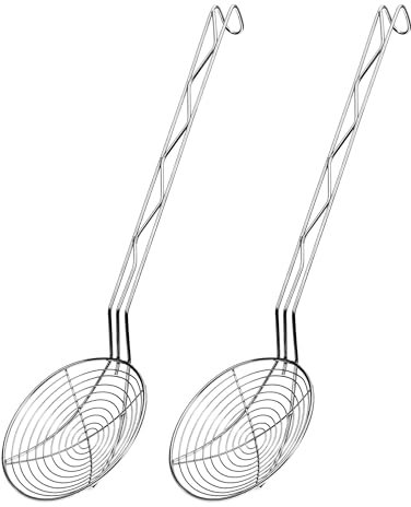 GRÄWE 2er Gastro Frittier-Löffel mit Hakenstiel, Edelstahl, Frittierkelle, Schaumlöffel, Schaumkelle, Fritteusenlöffel, Abtropflöffel