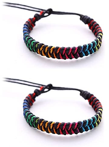 DonDon 2 braccialetti dell'amicizia colorati unisex - Nero-Arcobaleno