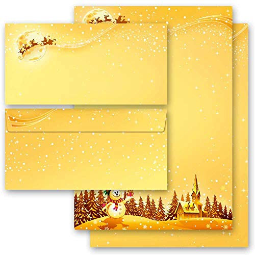 Briefpapier Set, 20 tlg. Weihnachten, FESTLICHE WÜNSCHE 10 Blatt Briefpapier + 10 passende Briefumschläge DIN LANG ohne Fenster | Paper-Media
