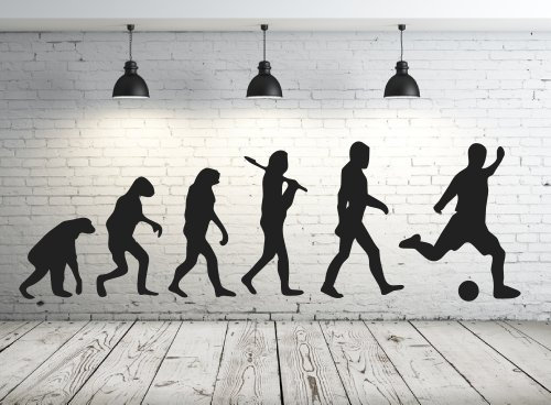 XXL Wandtattoo 68165-180x58 cm, ~ Männer Evolution Affe, Fussball ~ fürs Kinderzimmer, Jungen Wandaufkleber Wandtatoos Sticker Aufkleber für die Wand, Fensterbild, Tapetensticker, Türaufkleber, Tattoo aus Markenfolie - aus 32 Farben wählen