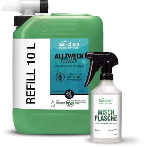 bio-chem Allzweckreiniger Konzentrat - Extrem leistungsstark für hygienische Sauberkeit - 10 l Kanister inkl. Zubehör - Kraftreiniger Küchenreiniger - für den gesamten Haushalt, Küche & Bad