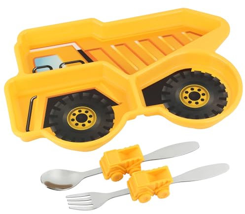 KidsFunwares for Kids Dump Truck Me Time Meal Set Portion Control Divided Plate, Plastic