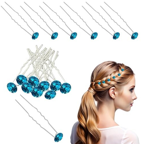 Trimming Shop Cristal Swarovski Épingles à Cheveux Design Fleur pour Femmes Accessoire Mode, Mariage, Nuptial Accessoires, Fête, Acier Inoxydable & Plaqué Argent - Turquoise, Turquoise, 10pcs