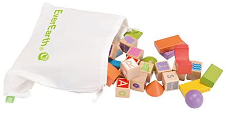 EverEarth 80-teilige Bausteine aus nachhaltigem Holz – Buntes Bauklötze-Set zur Förderung von Kreativität und Feinmotorik – Umweltfreundliches Lernspielzeug für Kinder – EE33726