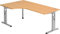 Bümö höhenverstellbarer Eckschreibtisch O-Serie 200x120 cm in Buche, Gestell in Silber - Schreibtisch L Form, großer Tisch für's Büro, Computertisch höhenverstellbar