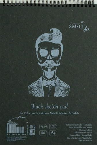 SMLT EB-30TS/BLACK Authentic Line A4 Skizzenblock, Leicht Strukturiert Schwarz Papier, 165gsm, 30 Blatt, mit Perforation, recycelter Deckel und Doppelspirale