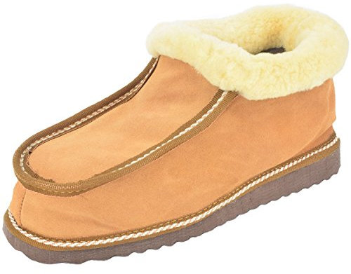 Sonia Originelli Hüttenhausschuh Schaffell Lammfell Feste Sohle Leder Farbe Natur, Größe 41