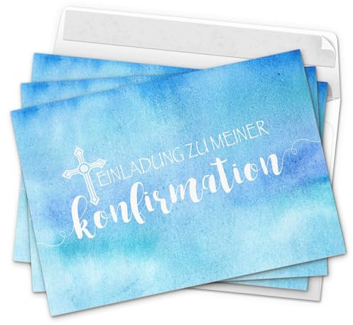 10 x Einladungskarten Konfirmation mit Umschlag/Einladung zu meiner Konfirmation blau/Konfirmationskarten/Einladungen zur Feier
