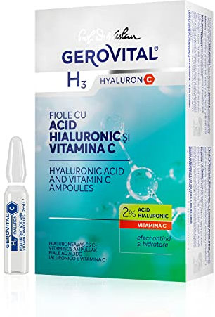 Gerovital H3 Hyaluron C Anti-Wrinkle Ampoules – 2% Hyaluronic Acid & Vitamin C Serum, Deep Hydration & Skin Firming Treatment, 10 x 2ml