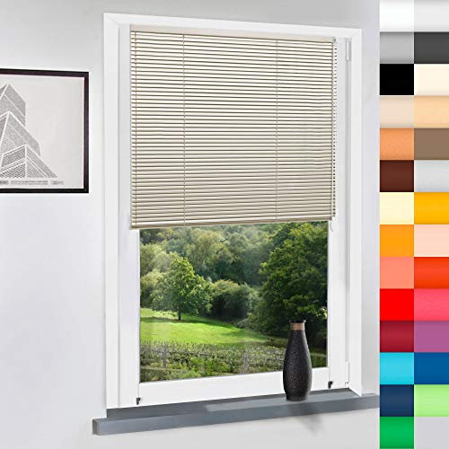 Aluminium Jalousie nach Maß, Endloskette, Kette, Monocomando, Maßanfertigung, für Fenster und Türen, Alu, Fenster, Klemmfix ohne Bohren (Light Beige, Höhe: 180cm x Breite: 210cm)