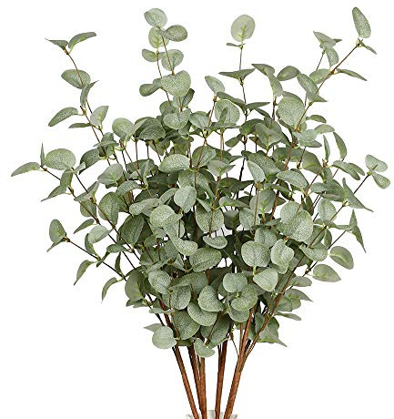 VGIA 6 Pcs 27 Eucalyptus Stems Greenery Stems Eucalyptus Leaf Spray in Green Silk Plastic Plants Floral Artificial Plants for Home Party Wedding Decoration