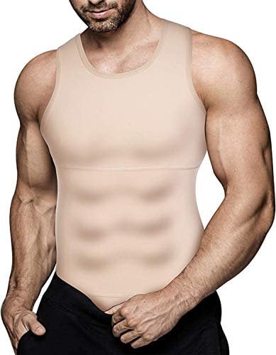 Gotoly Herren Unterhemden Shapewear Workout Tank Tops Kompressionsshirt Muskelshirt Abnehmen Body Shaper Sport Bauch Weg Shirt Unterhemd Feinripp (3XL, Beige)