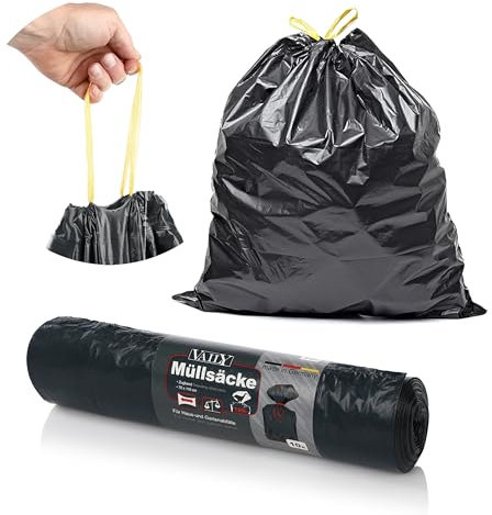 Vaily Trash Bags 120 Liters – Extremely tearproof - Roll of 10 Bin Liners – Waste Bags 70 x 110 cm