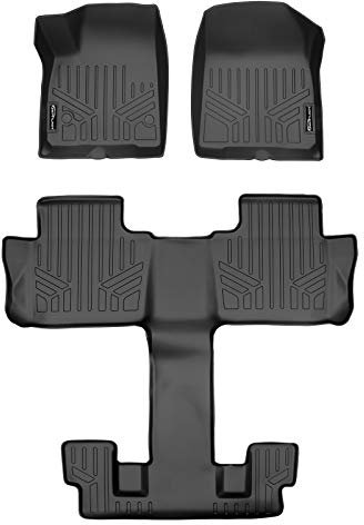 MAX LINER A0230-R/B0230-R Passgenaue Fußmatten 3-reihig Set schwarz für 2020 Cadillac XT6 mit 2. Reihe Schalensitzen