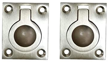 QCAA Solid Brass Flush Ring Pull, 36.5 x45 mm, Satin Nickel, 2 Pack, Made in Taiwan