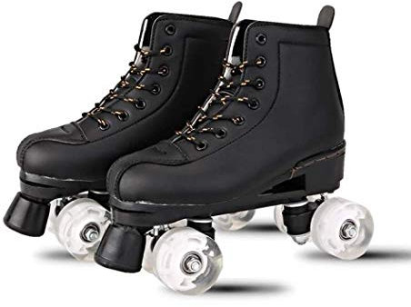 Alivisa Roller Skates Verstellbare PU-Leder-Hoch-Spitze Roller Skates Vierrad-Roller Skates Flash-Roller Skates,schwarzer Nicht-Flash-Rundschuhbeutel,US 44