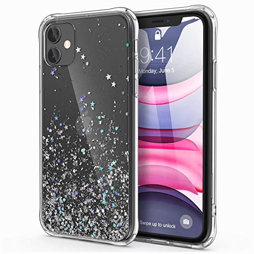 ULAK for iPhone 11 Case Sparkly, Clear Glitter Stars Case Sparkly Soft TPU + Hard PC Bumper Cover Bling for Women Girls Protective Phone Case for iPhone 11 6.1 inches - Glitter