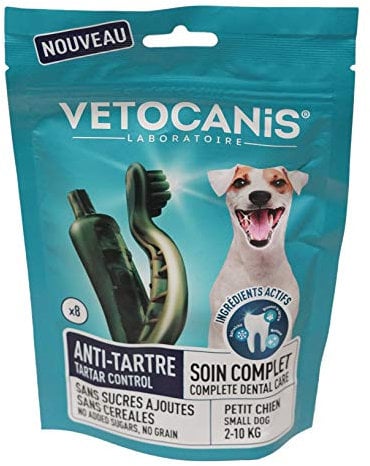 Vetocanis - Friandises pour Chien Anti Tartre - Soin Dentaire Complet - Détartrage Dentaire, Nettoyage des Dents et Gencives - Sans Sucres Ajoutés ni Céréales - Pour petit Chien - 110g