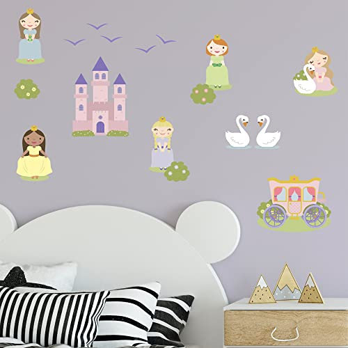 Klebekerlchen® | Wandtattoo Kinderzimmer Mädchen & Junge, Wandsticker selbstklebend, wiederverwendbare & rückstandsfreie Kinderzimmer Deko – Wandtattoo Prinzessin Schloss Sticker (Set mit 17 Motiven)