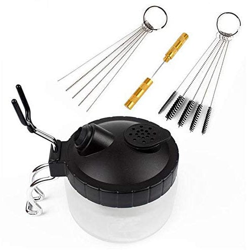 Meichoon Airbrush Waschwerkzeug Sprühpistole Set,Glas Airbrush Reinigungstopf/Reinigungsbürste/Reinigungsnadel Airbrush Werkzeug 4 Stück,Airbrush Zubehör Kits,NA08