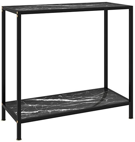 vidaXL Table Console Table d’Entrée Table de Couloir Meuble de Salon Salle de Séjour Maison Intérieur Noir 80x35x75 cm Verre Trempé