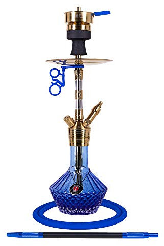 Amy Deluxe Shisha »Fusion Shine S« SS33.02 - Edelstahl - Schraubsystem, Closed Chamber, Schliff Adapter - mit Zubehör: Schlauch, Mundstück, Kopf mit Kaminaufsatz gold-blau